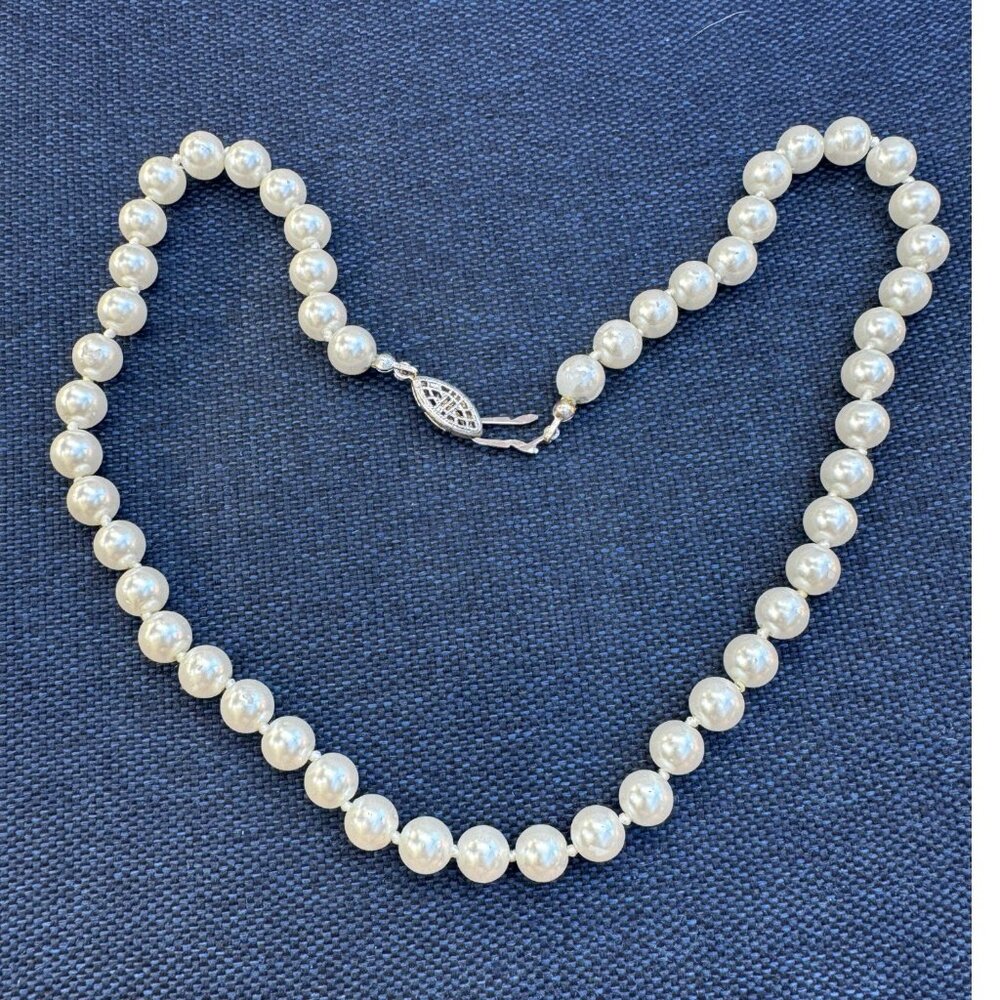 Vintage Bridal Jewelry Knotted Pearl Necklace Mother of the Bride Wedding Jewels - Picture 4 of 7